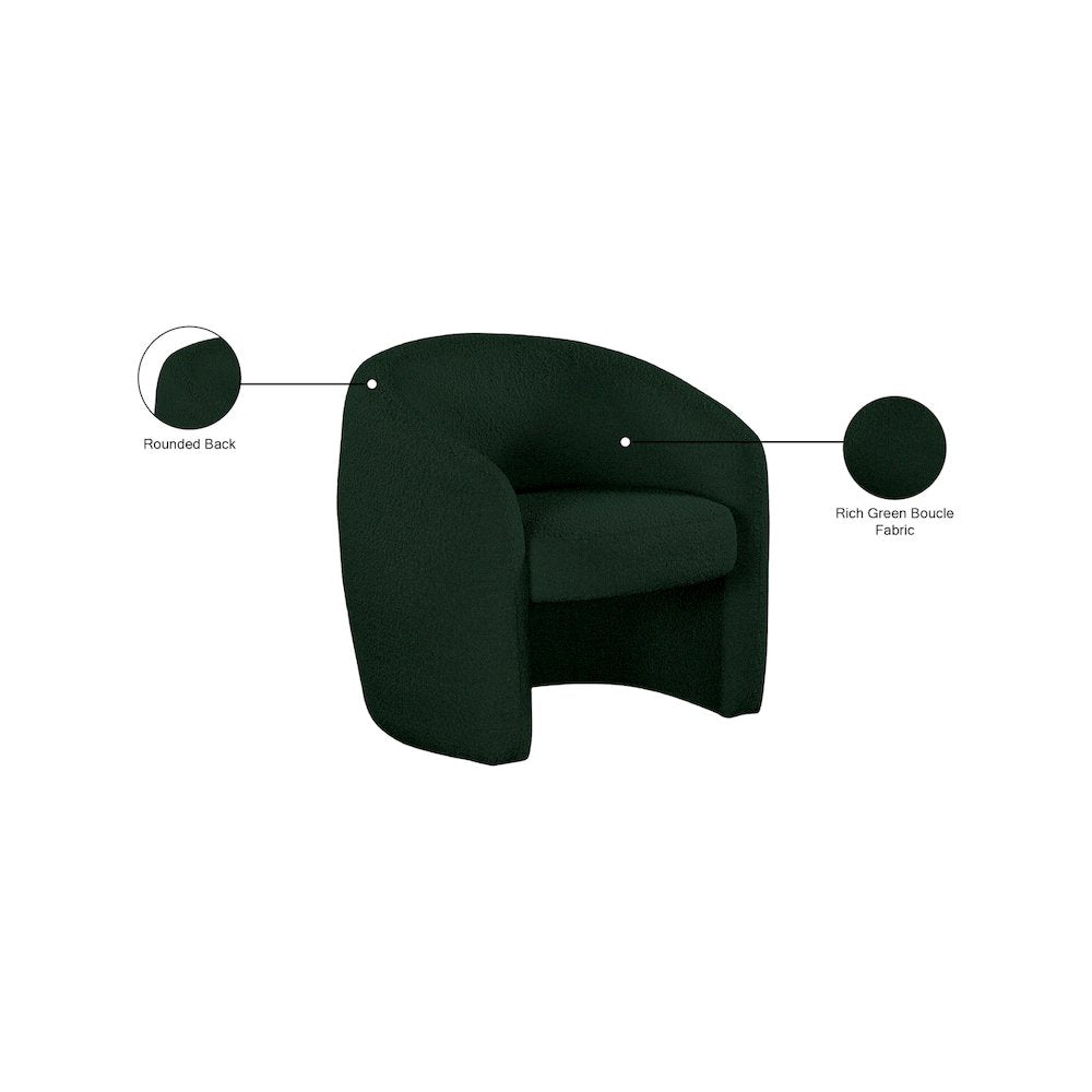 Acadia Green Boucle Fabric Accent Chair