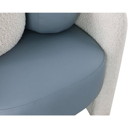 Acadia Blue Vegan Leather / Cream Boucle Fabric Accent Chair