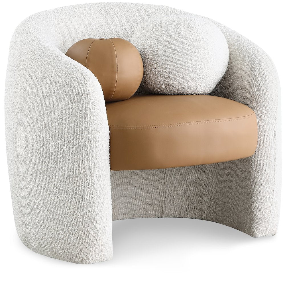 Acadia Cognac Vegan Leather / Cream Boucle Fabric Accent Chair
