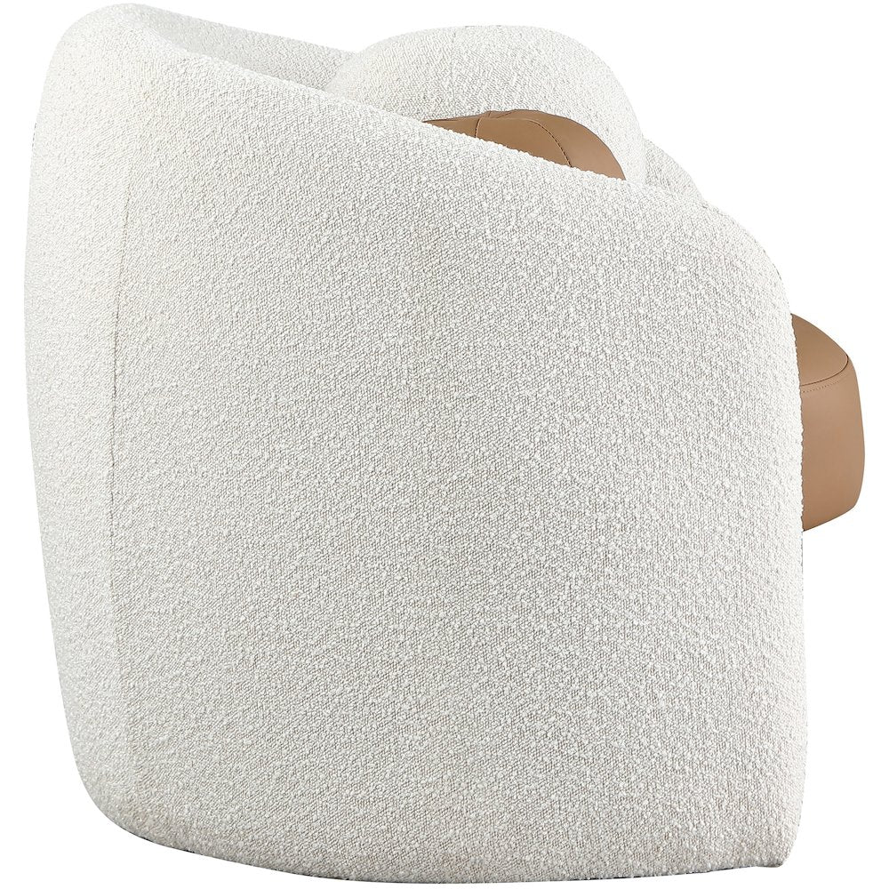 Acadia Cognac Vegan Leather / Cream Boucle Fabric Accent Chair