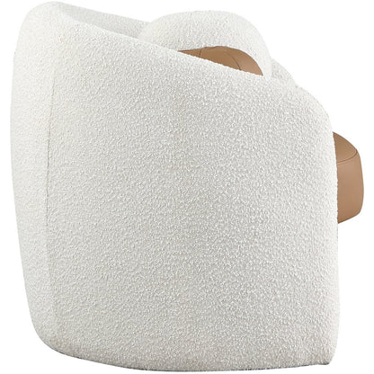 Acadia Cognac Vegan Leather / Cream Boucle Fabric Accent Chair