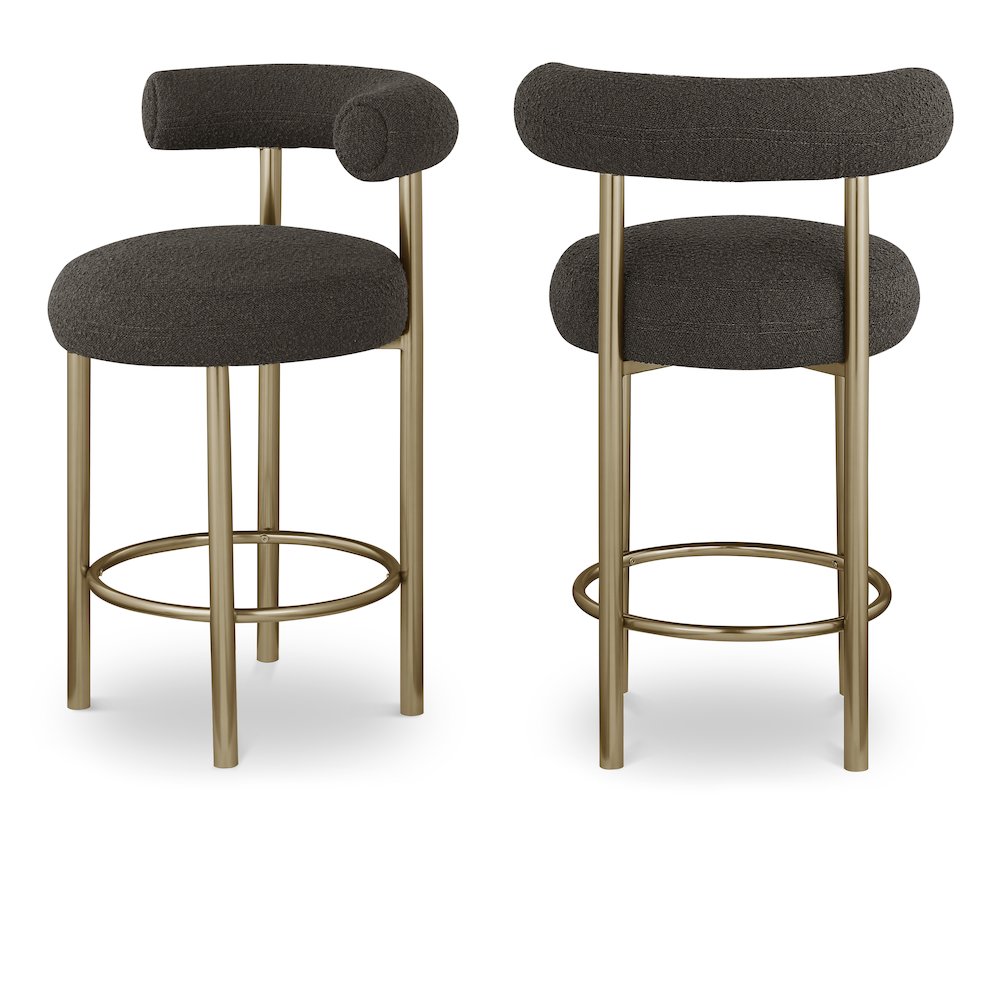 Bordeaux Brown Boucle Fabric Stool, Set of 2