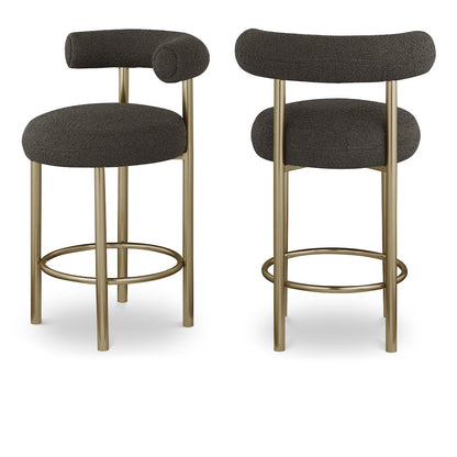 Bordeaux Brown Boucle Fabric Stool, Set of 2