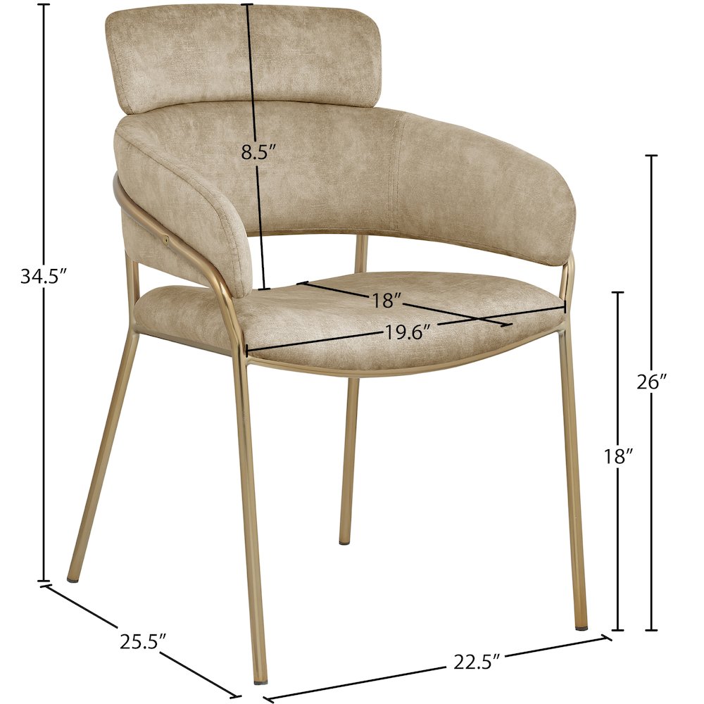 Yara Beige Velvet Dining Chair, Set of 2