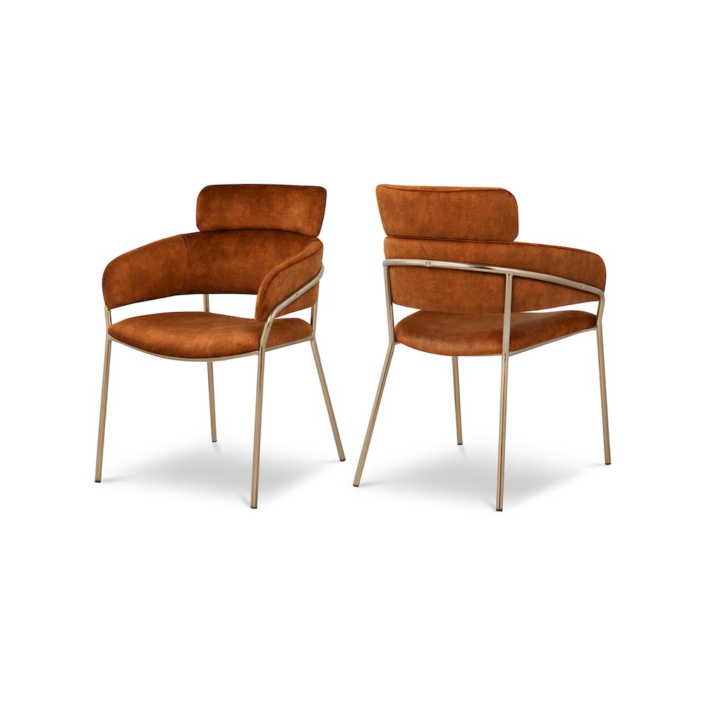 Yara Cognac Velvet Dining Chair, Set of 2
