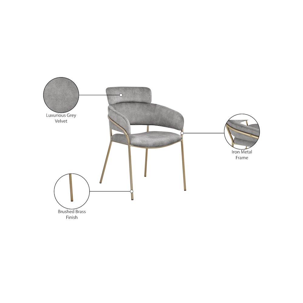 Yara Grey Velvet Dining Chair, Set of 2