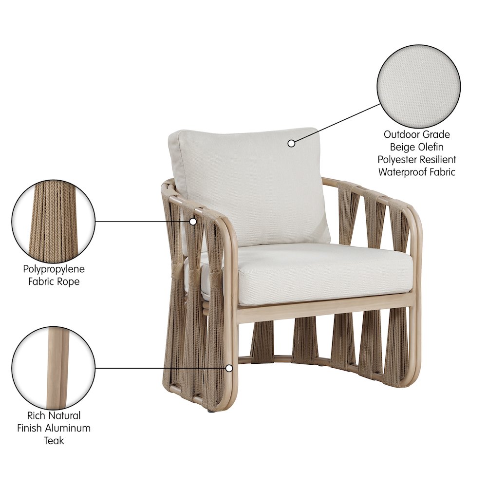 San Pietro Beige Resilient Waterproof Fabric Upholstered Outdoor Patio Chair