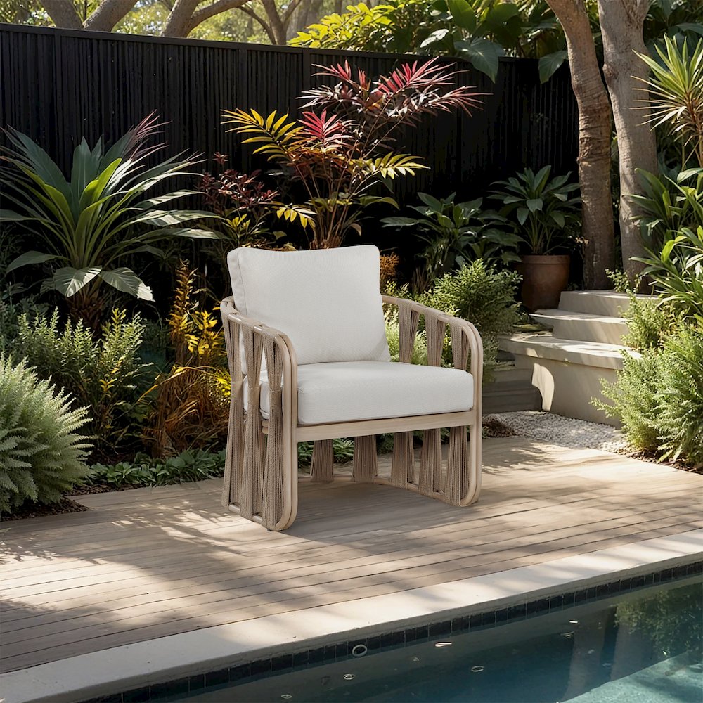 San Pietro Beige Resilient Waterproof Fabric Upholstered Outdoor Patio Chair