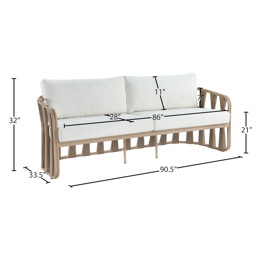 San Pietro 90.5" Beige Waterproof Fabric Outdoor Sofa