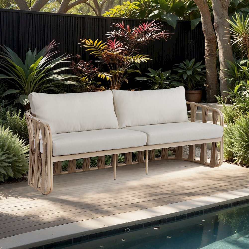 San Pietro 90.5" Beige Waterproof Fabric Outdoor Sofa