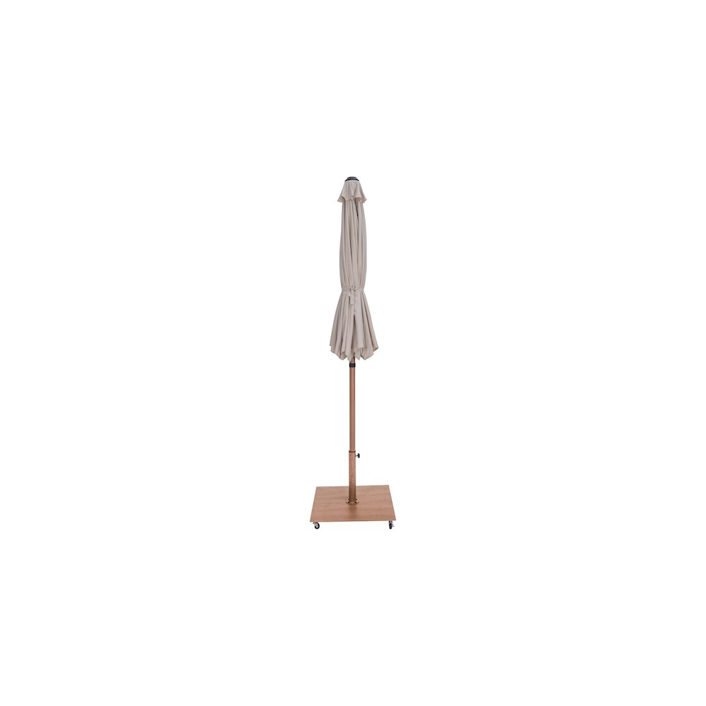 Fiji Beige Fabric / Teak Aluminum Patio Umbrella with Base Sets