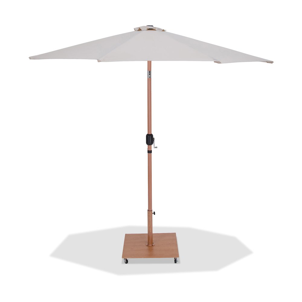 Fiji Beige Fabric / Teak Aluminum Patio Umbrella with Base Sets