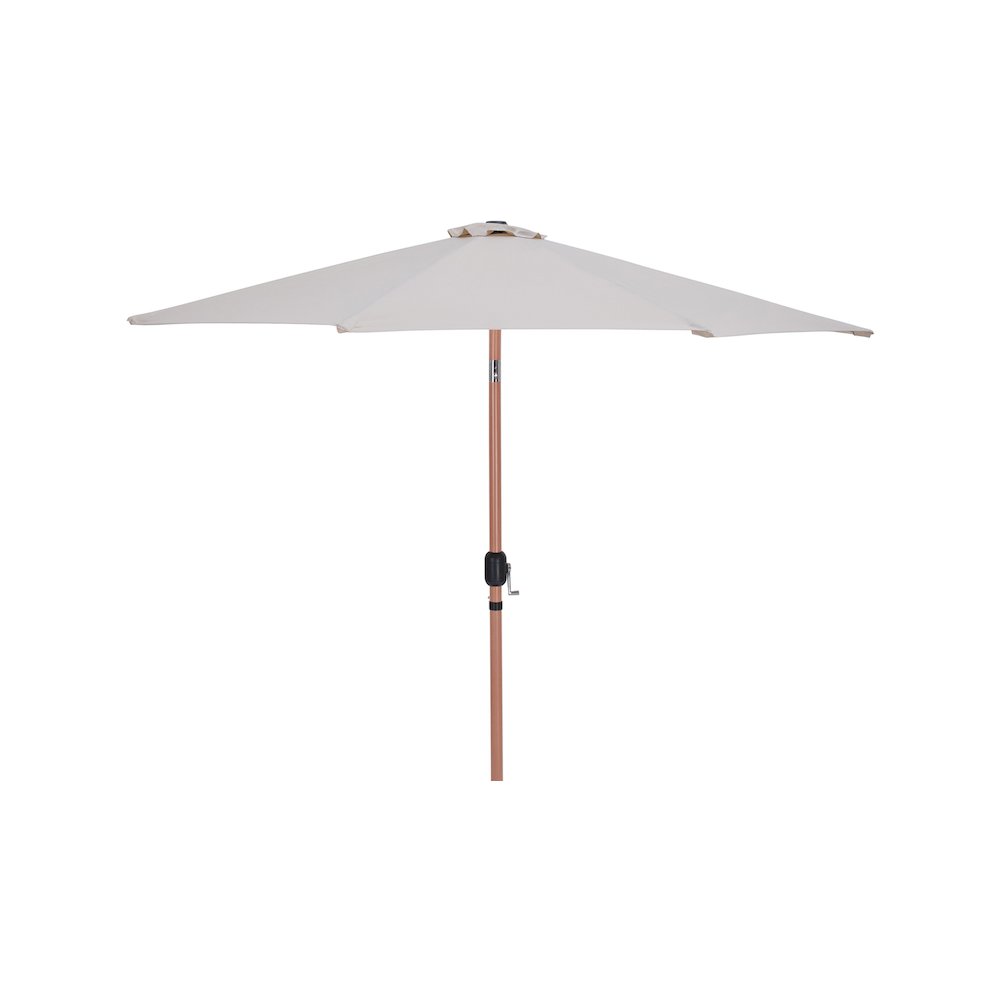 Fiji Beige Fabric / Teak Aluminum Patio Umbrella with Base Sets