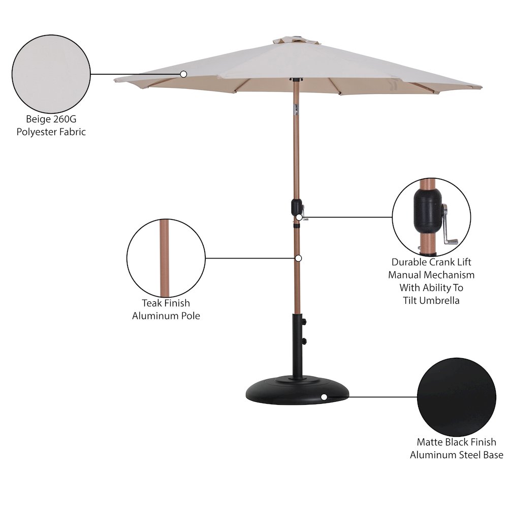 Fiji Beige Fabric / Matte Black Aluminum Patio Umbrella with Base Sets