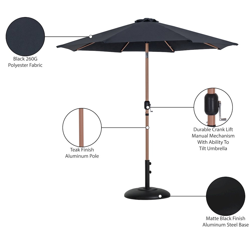 Fiji Black Fabric / Matte Black Aluminum Patio Umbrella with Base Sets