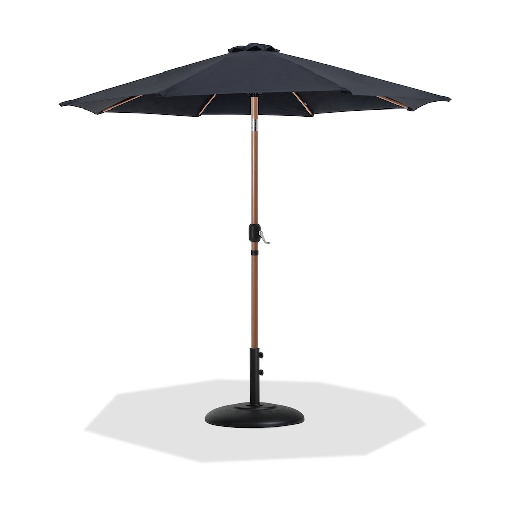 Fiji Black Fabric / Matte Black Aluminum Patio Umbrella with Base Sets