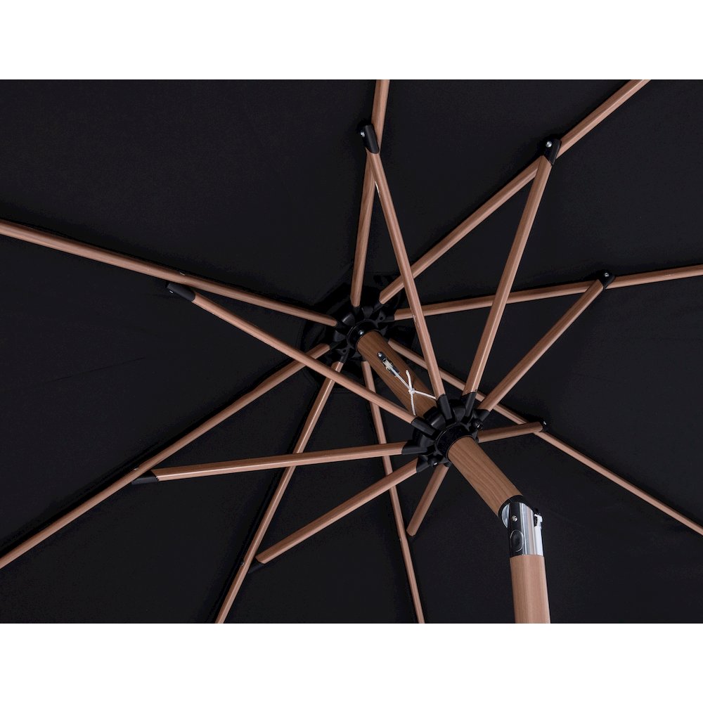 Fiji Black Fabric / Matte Black Aluminum Patio Umbrella with Base Sets