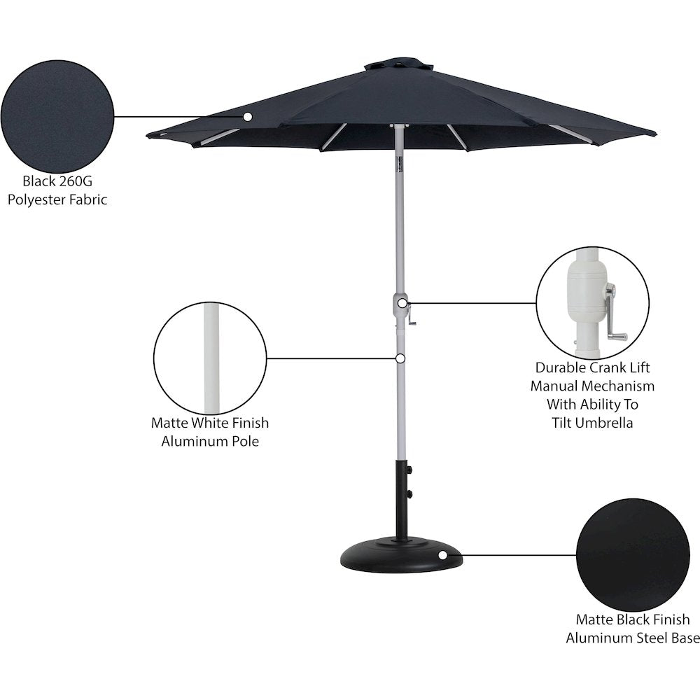 Fiji Black Fabric / Matte Black Aluminum Patio Umbrella with Base Sets