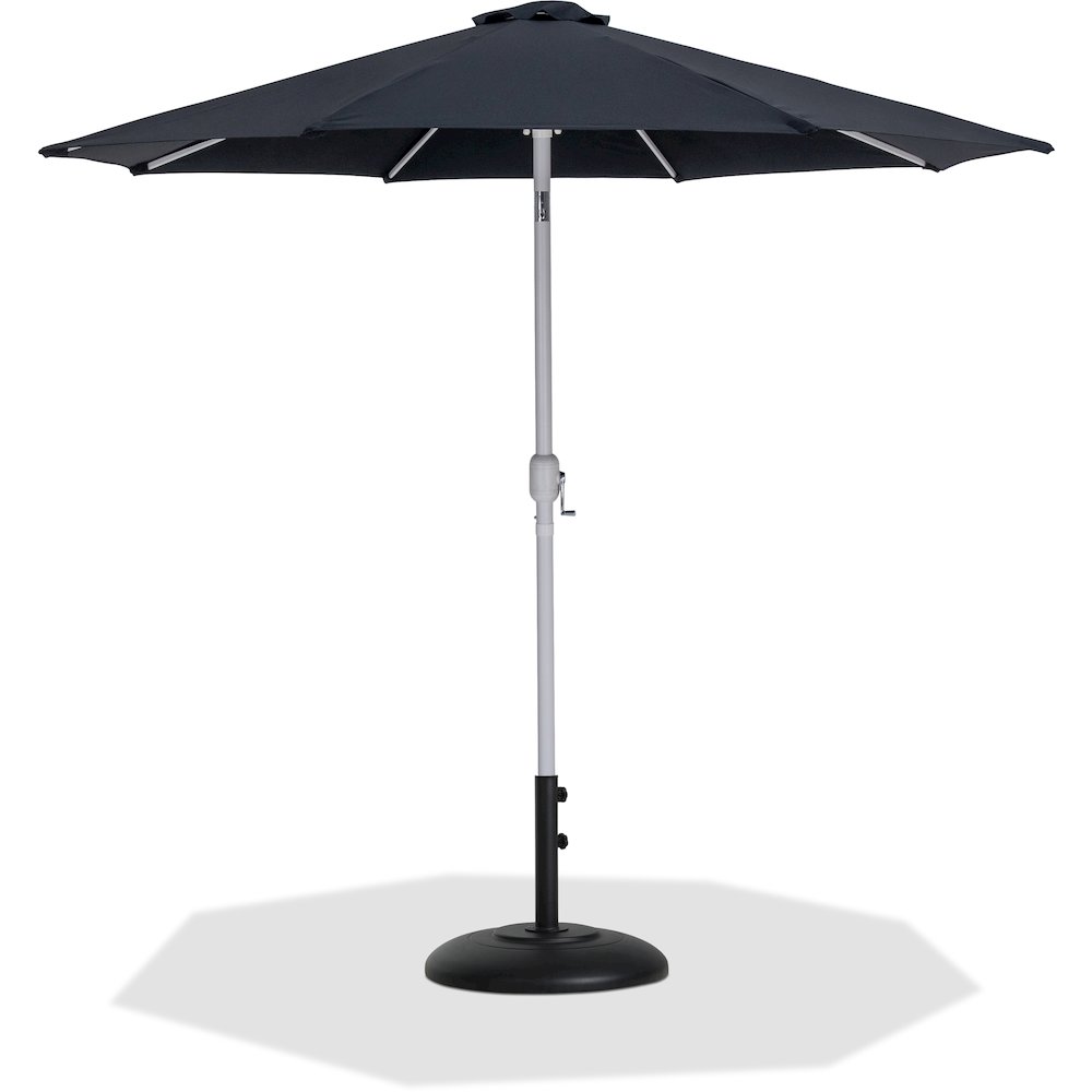 Fiji Black Fabric / Matte Black Aluminum Patio Umbrella with Base Sets