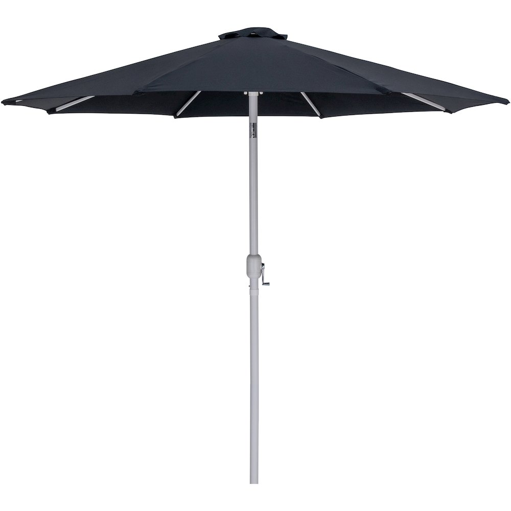 Fiji Black Fabric / Matte Black Aluminum Patio Umbrella with Base Sets