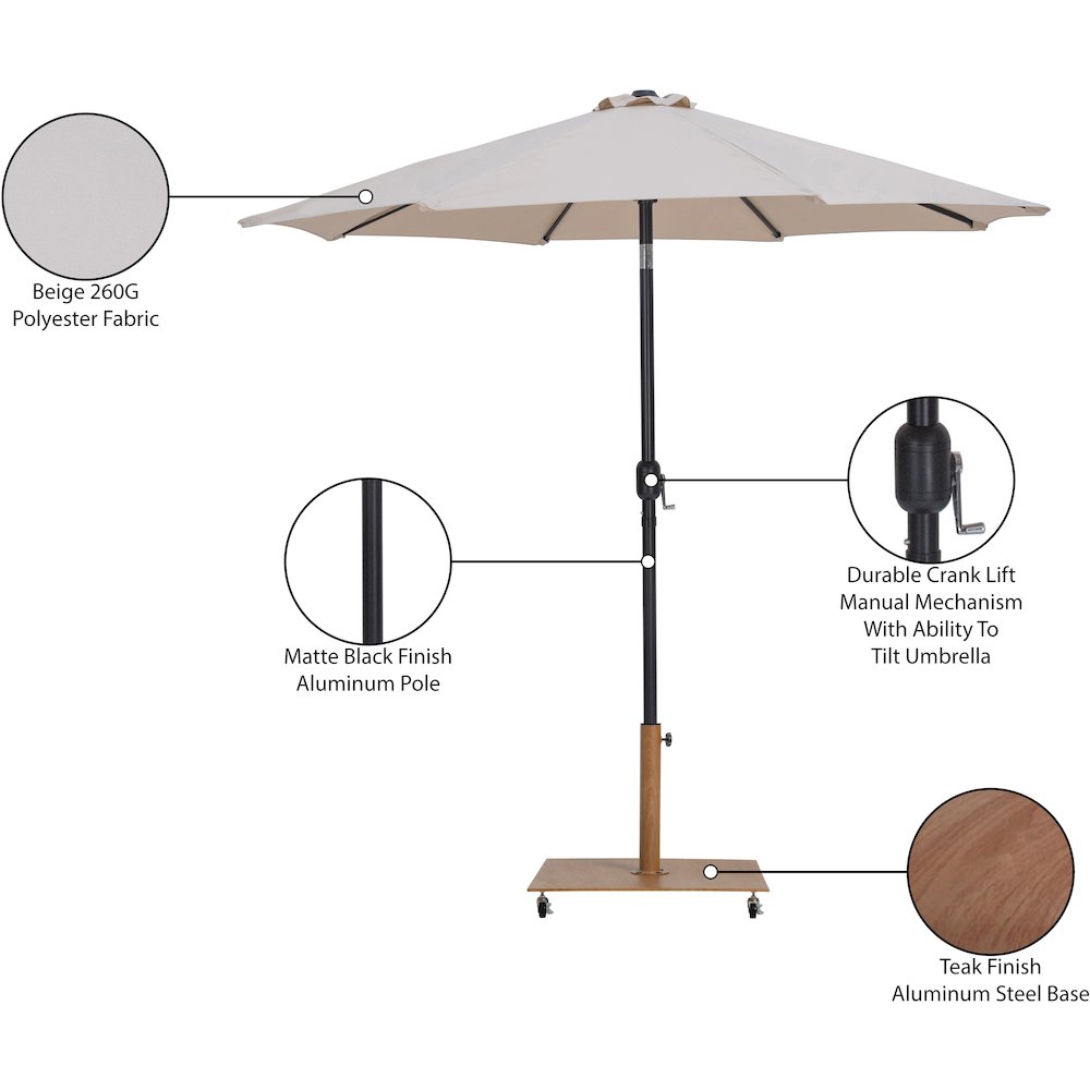 Fiji Beige Fabric / Teak Aluminum Patio Umbrella with Base Sets