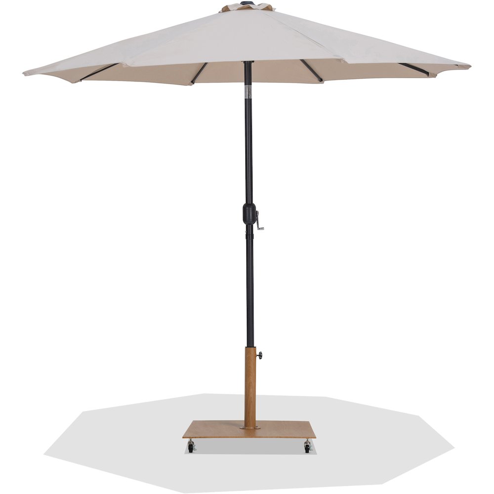 Fiji Beige Fabric / Teak Aluminum Patio Umbrella with Base Sets