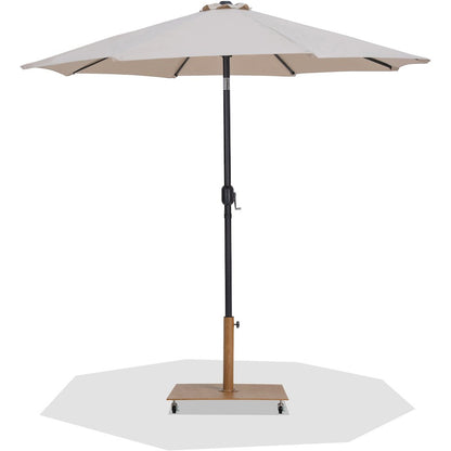 Fiji Beige Fabric / Teak Aluminum Patio Umbrella with Base Sets