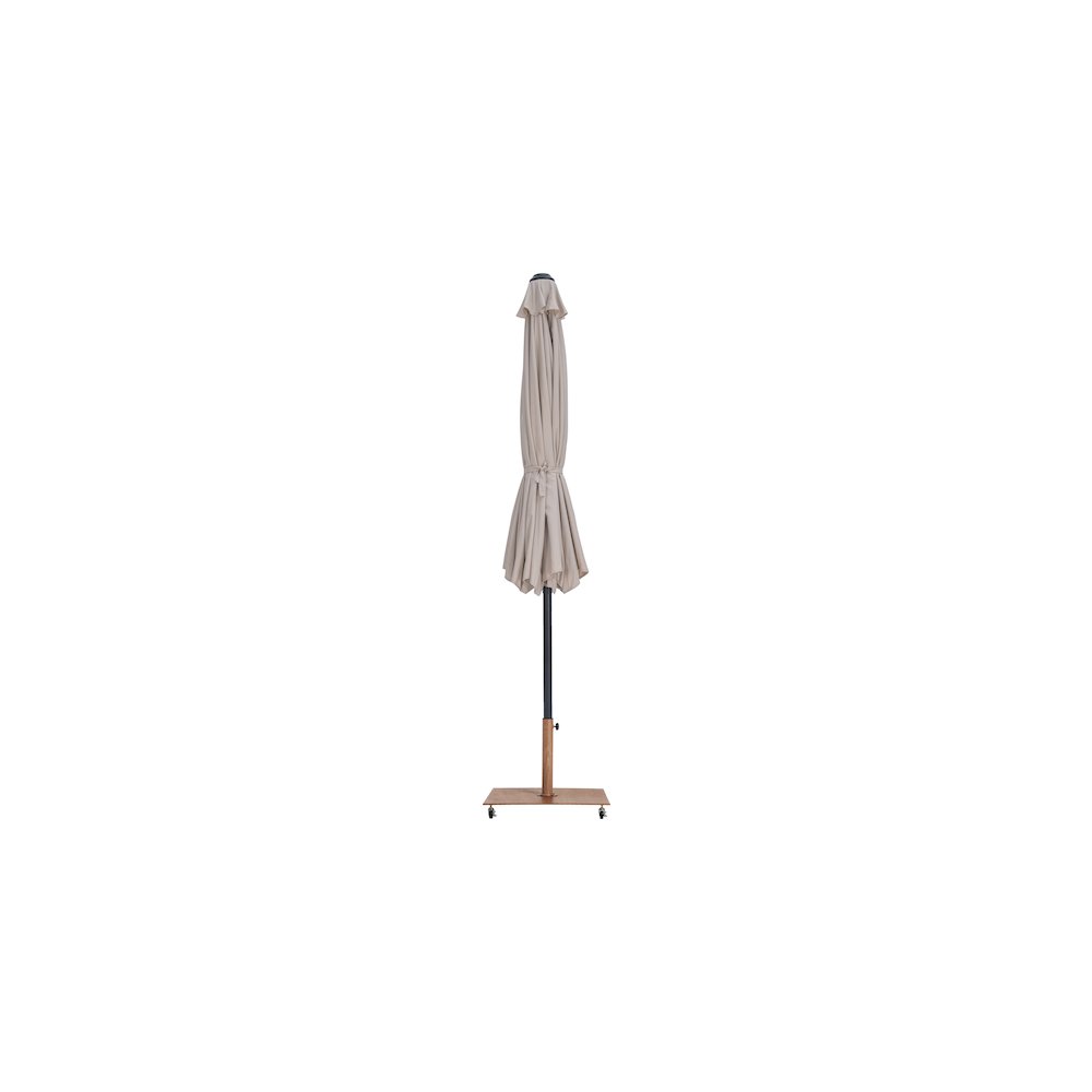 Fiji Beige Fabric / Teak Aluminum Patio Umbrella with Base Sets