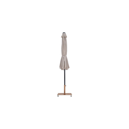 Fiji Beige Fabric / Teak Aluminum Patio Umbrella with Base Sets