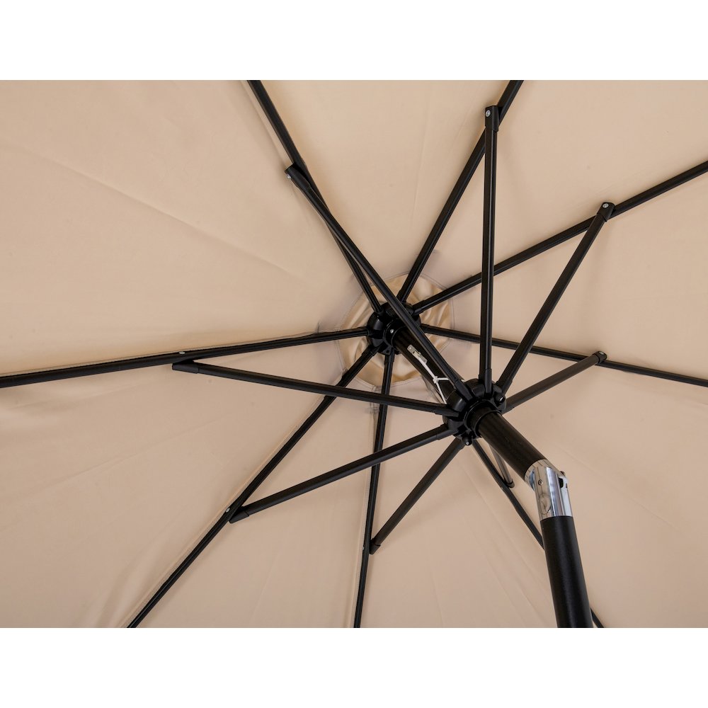 Fiji Beige Fabric / Teak Aluminum Patio Umbrella with Base Sets
