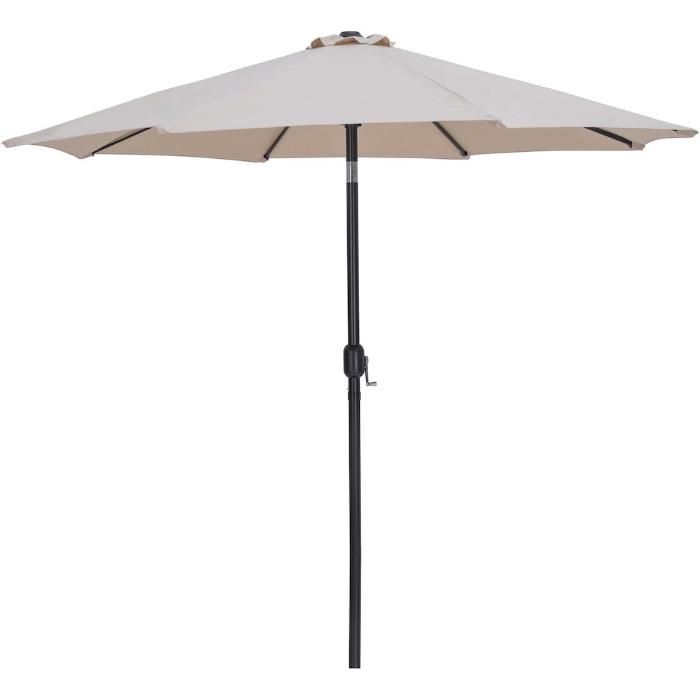 Fiji Beige Fabric / Teak Aluminum Patio Umbrella with Base Sets