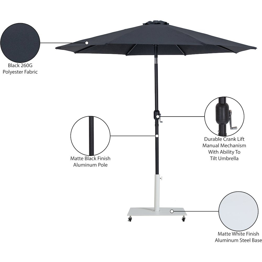 Fiji Black Fabric / Matte White Aluminum Patio Umbrella with Base Sets