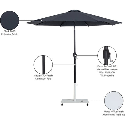 Fiji Black Fabric / Matte White Aluminum Patio Umbrella with Base Sets
