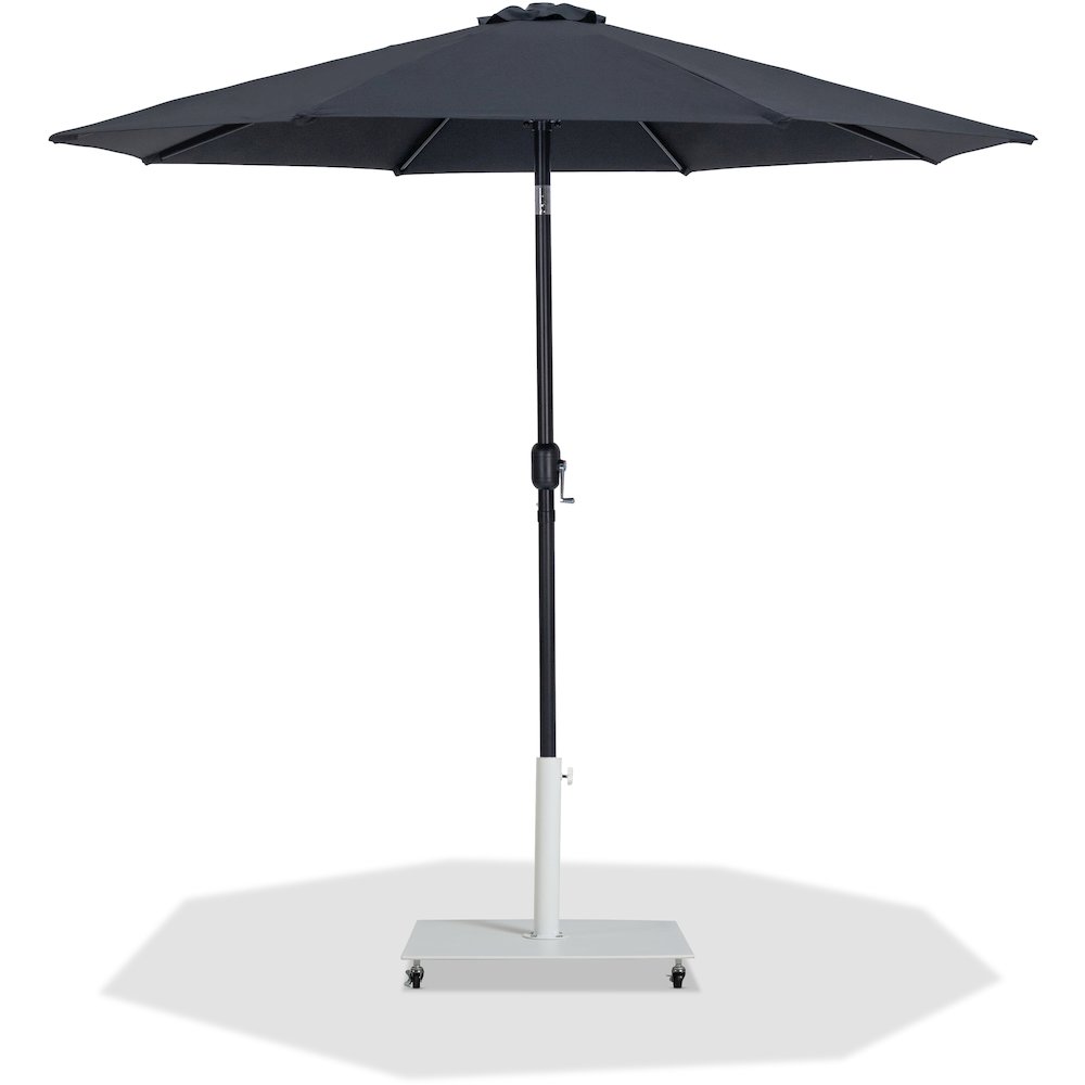 Fiji Black Fabric / Matte White Aluminum Patio Umbrella with Base Sets