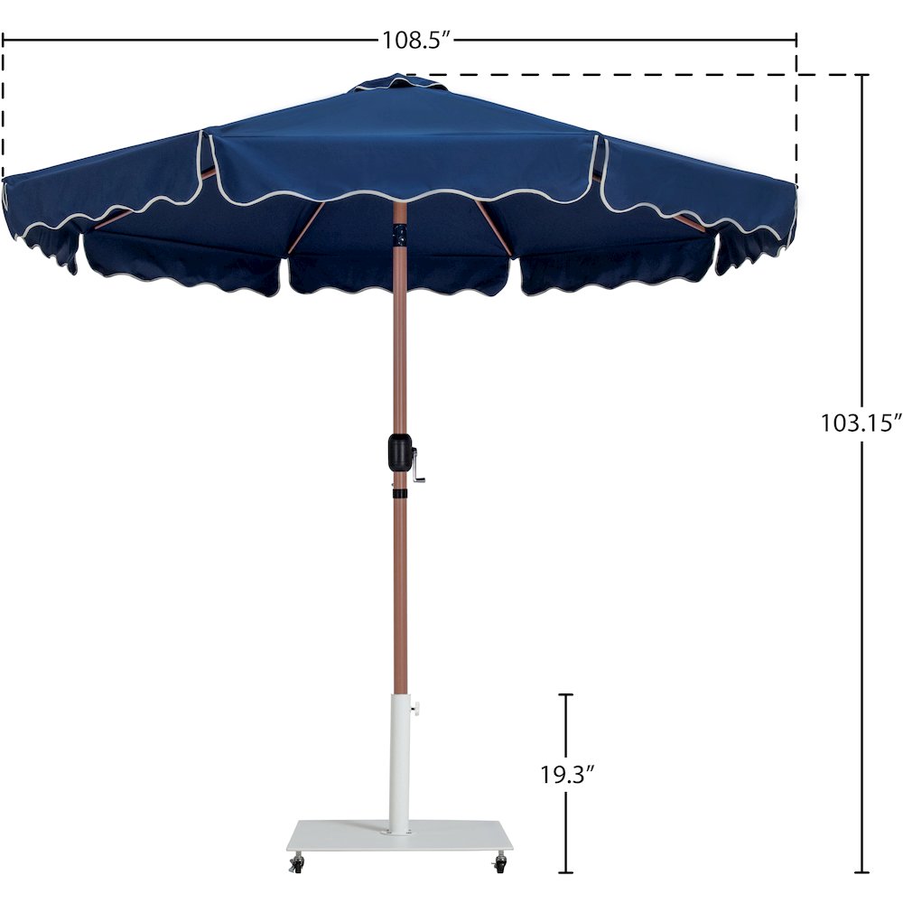 Amalfi Navy With Cream Piping / Matte White Metal Patio Umbrella with Base Sets