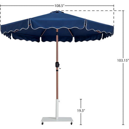 Amalfi Navy With Cream Piping / Matte White Metal Patio Umbrella with Base Sets