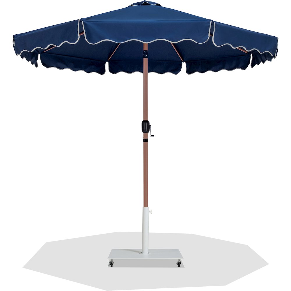 Amalfi Navy With Cream Piping / Matte White Metal Patio Umbrella with Base Sets