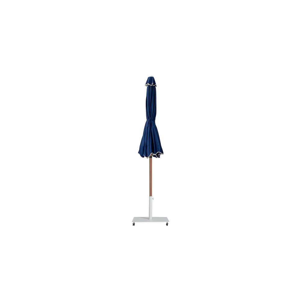 Amalfi Navy With Cream Piping / Matte White Metal Patio Umbrella with Base Sets