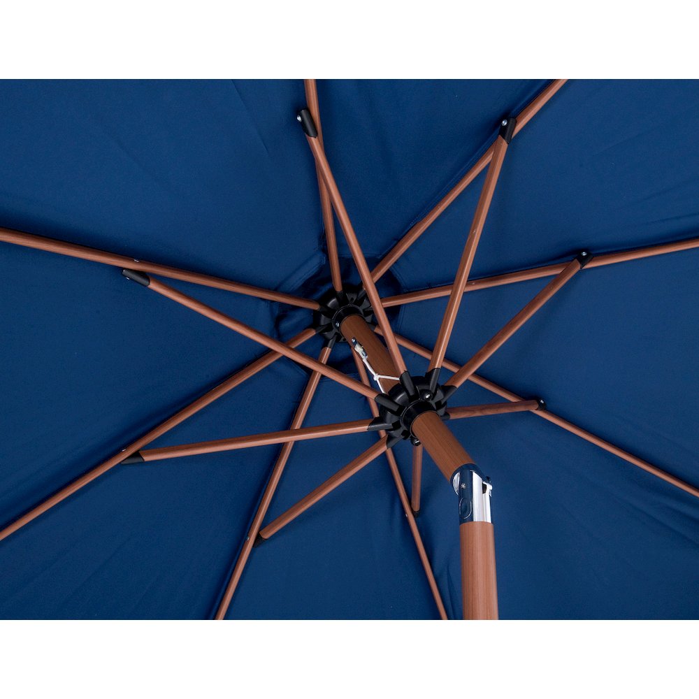 Amalfi Navy With Cream Piping / Matte White Metal Patio Umbrella with Base Sets