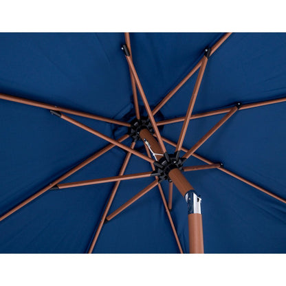 Amalfi Navy With Cream Piping / Matte White Metal Patio Umbrella with Base Sets