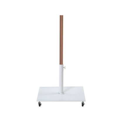 Amalfi Navy With Cream Piping / Matte White Metal Patio Umbrella with Base Sets