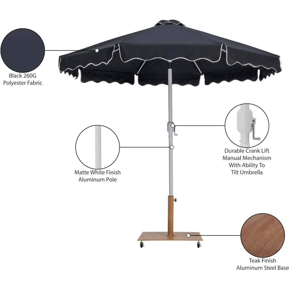 Amalfi Black With Cream Piping / Teak Metal Patio Umbrella with Base Sets