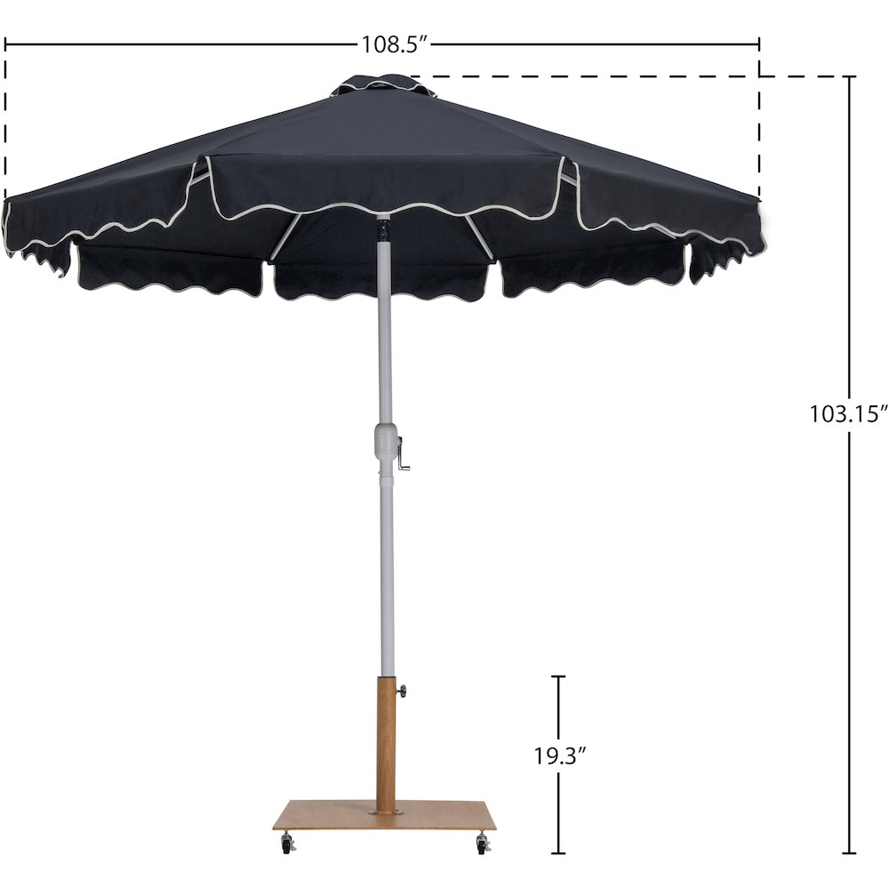 Amalfi Black With Cream Piping / Teak Metal Patio Umbrella with Base Sets