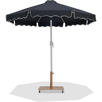 Amalfi Black With Cream Piping / Teak Metal Patio Umbrella with Base Sets
