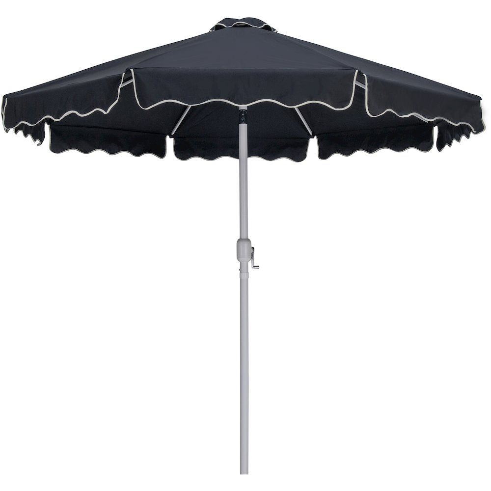 Amalfi Black With Cream Piping / Teak Metal Patio Umbrella with Base Sets