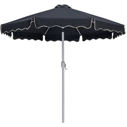 Amalfi Black With Cream Piping / Teak Metal Patio Umbrella with Base Sets