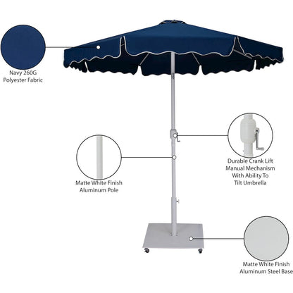 Amalfi Navy With Cream Piping / Matte White Metal Patio Umbrella with Base Sets
