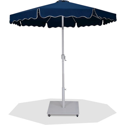 Amalfi Navy With Cream Piping / Matte White Metal Patio Umbrella with Base Sets