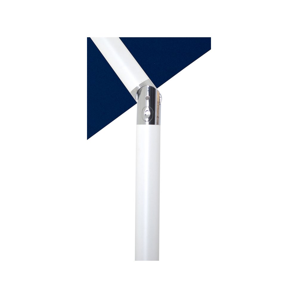 Amalfi Navy With Cream Piping / Matte White Metal Patio Umbrella with Base Sets
