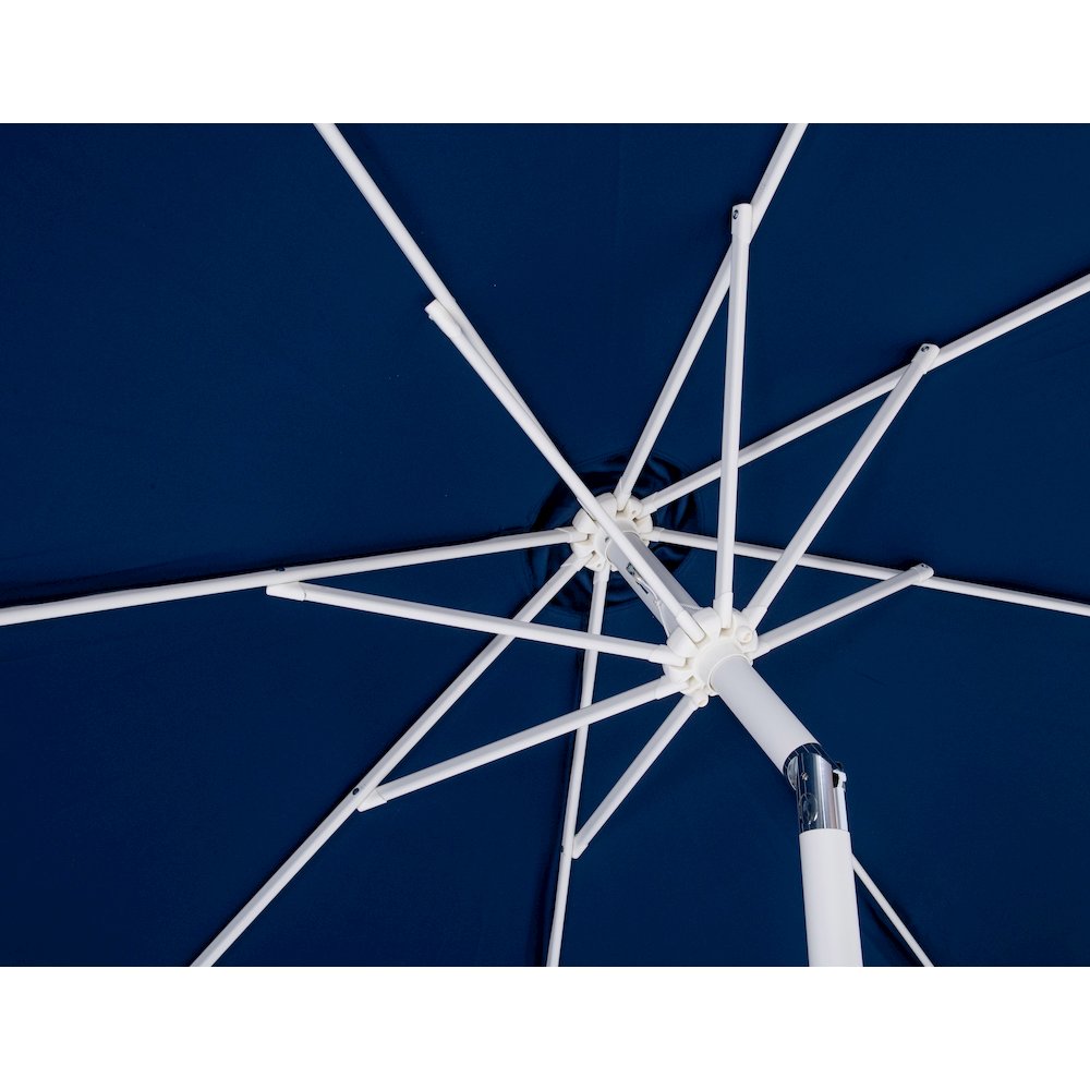 Amalfi Navy With Cream Piping / Matte White Metal Patio Umbrella with Base Sets